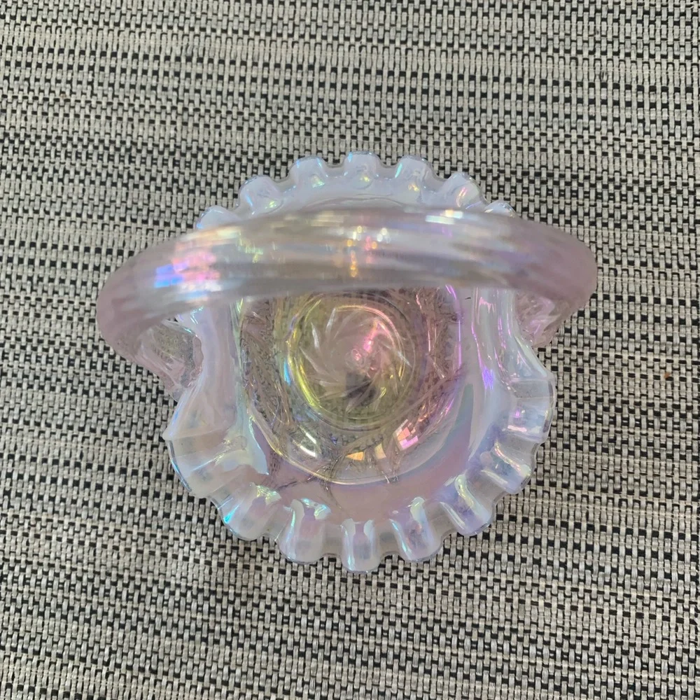Fenton Pink Opalescent Ruffled Basket